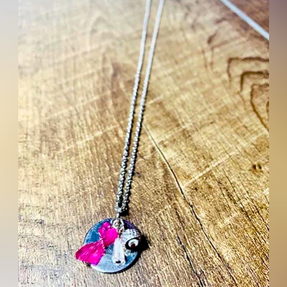 Precious stone raw Ruby and pendant beaded necklace